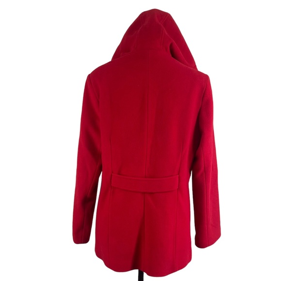 Westbound Cardinal Red 100% Wool Hooded Pea Coat - Picture 7 of 7